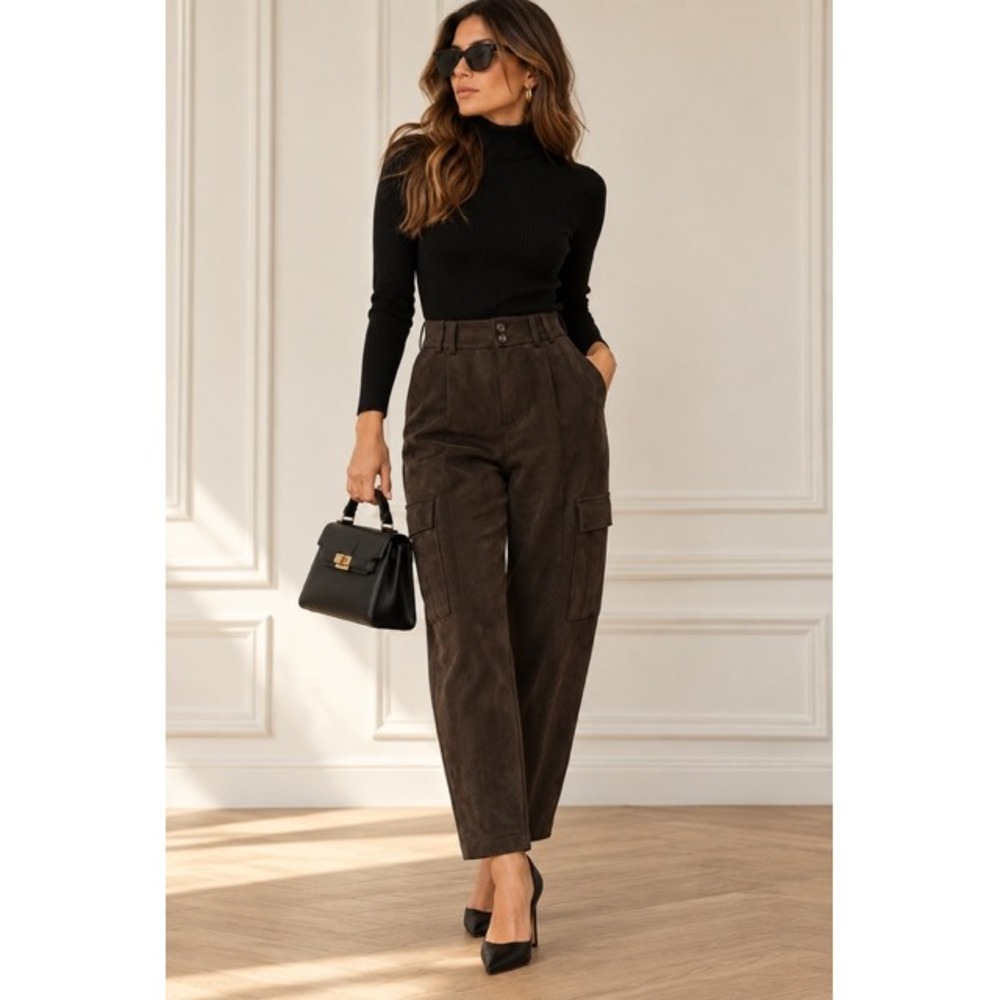 Banana Republic High Rise Vegan Suede Cargo Dress Pants Brown 00P